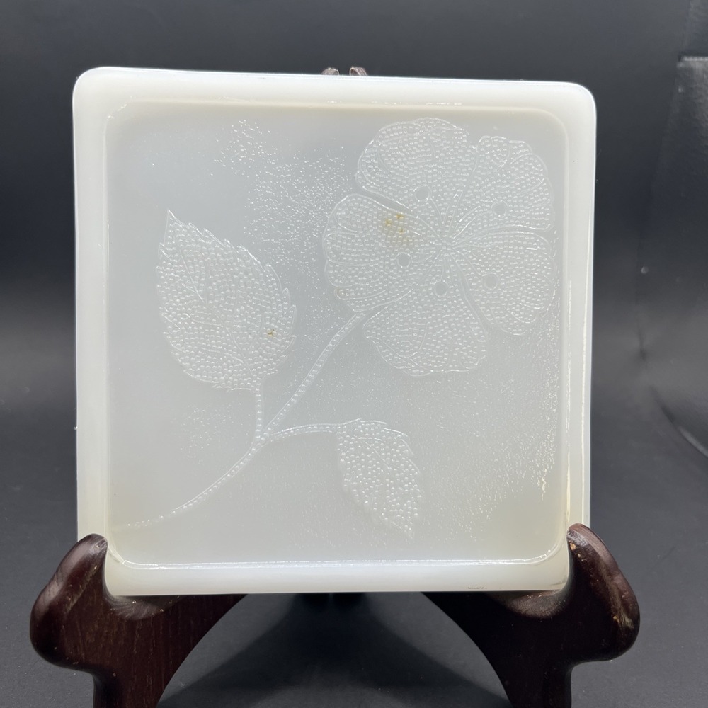 Vintage McKee Milk Glass Trivet Embossed‎ Poppy Flower